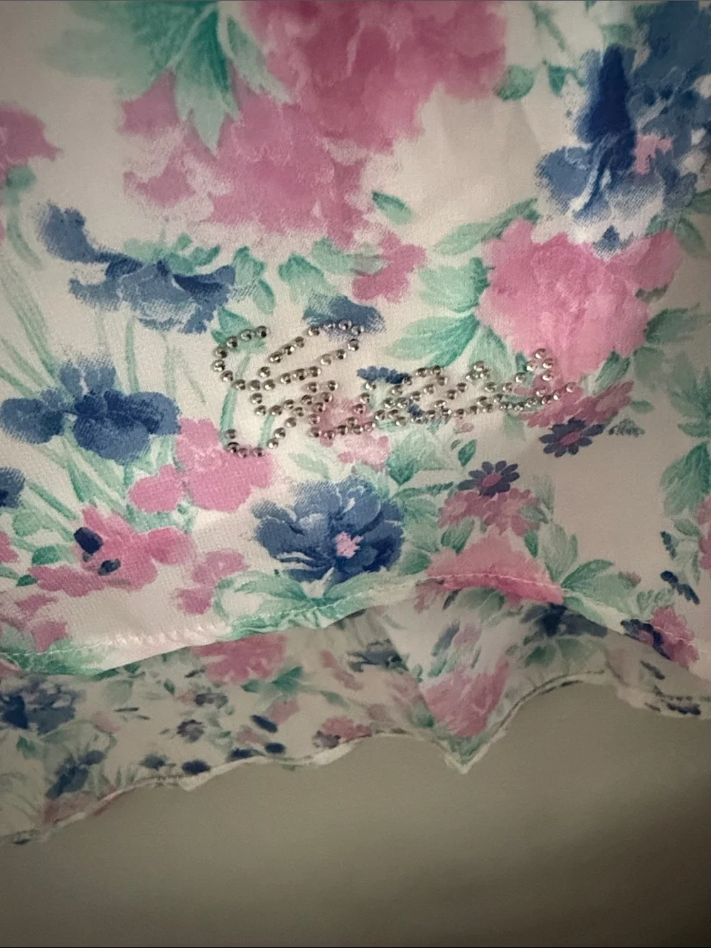 Guess White Floral Sleeveless Dress with Pink and Blue Flowers